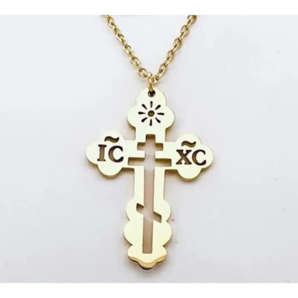 Orthodox Christian Cross Necklace Religious IC XC Pendant Gold Plated 316L 18-20